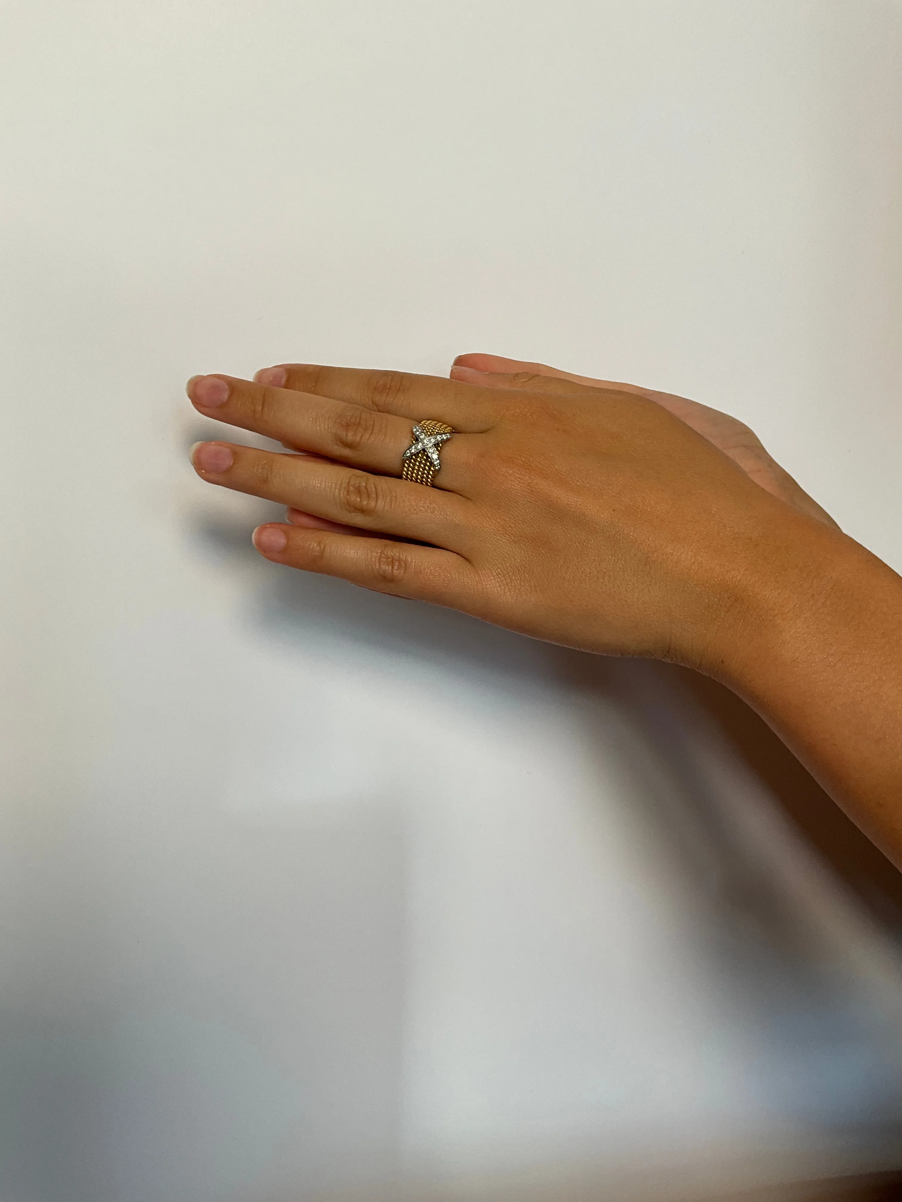 Tiffany & Co. Schlumberger Six Row X Diamond Ring Platinum 18K Yellow Gold Ring Size 6