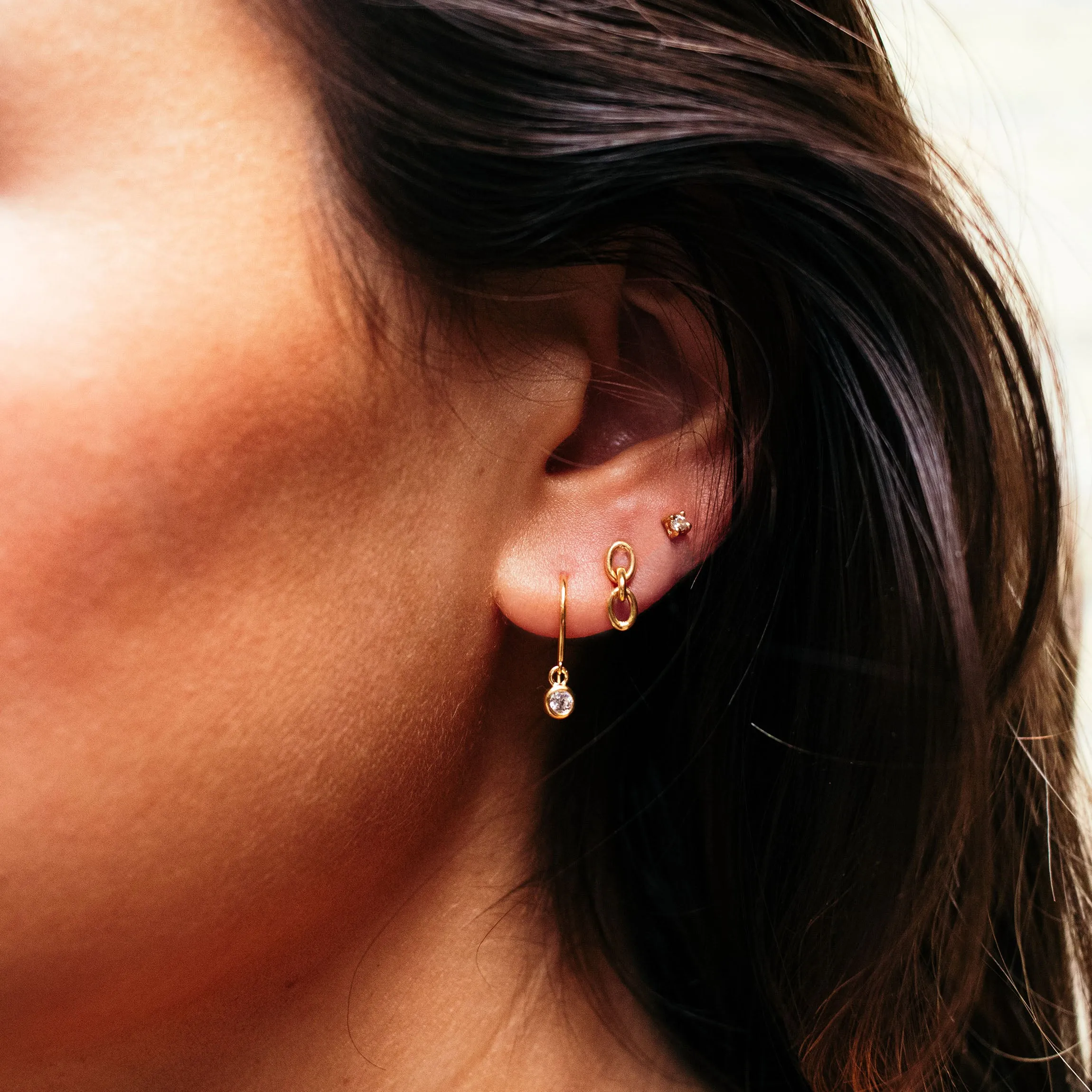 Tiny Gold Vermeil Faceted Stone Studs