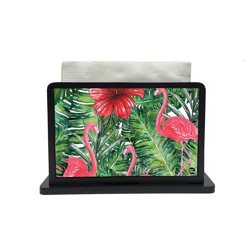 Tissue Holder Paper Napkin Stand - Hibiscus Flower With Flamingos