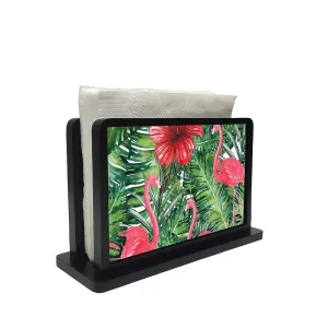 Tissue Holder Paper Napkin Stand - Hibiscus Flower With Flamingos