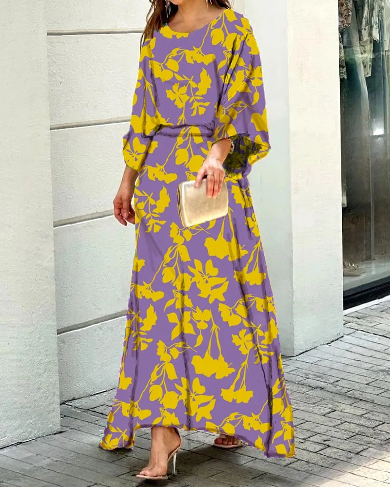 Two-piece loose plus size printed maxi dress