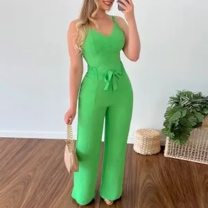 V Neck Cropped Vest Tether High Waist Casual Set