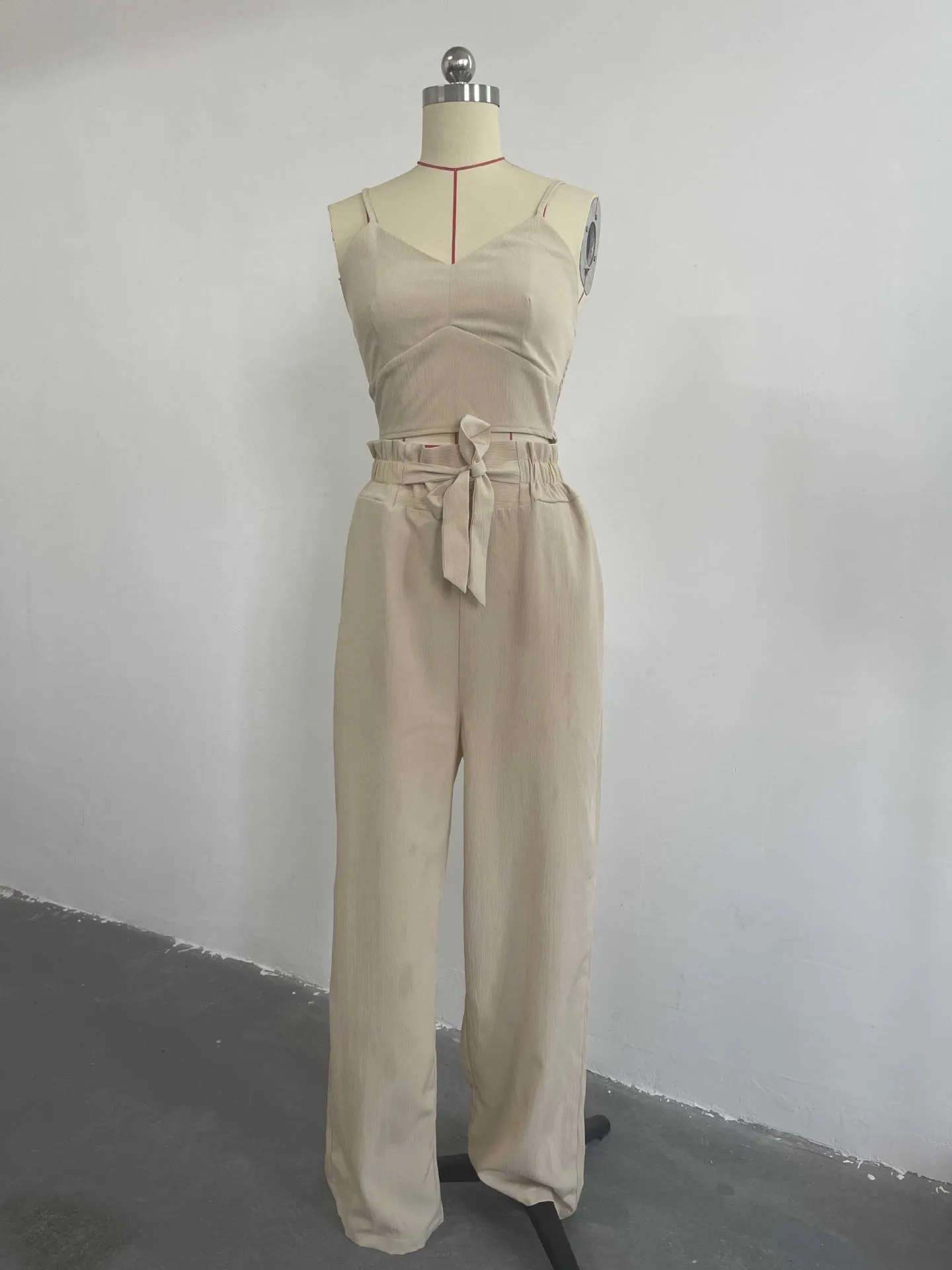 V Neck Cropped Vest Tether High Waist Casual Set