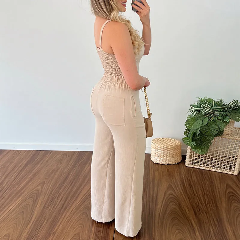 V Neck Cropped Vest Tether High Waist Casual Set