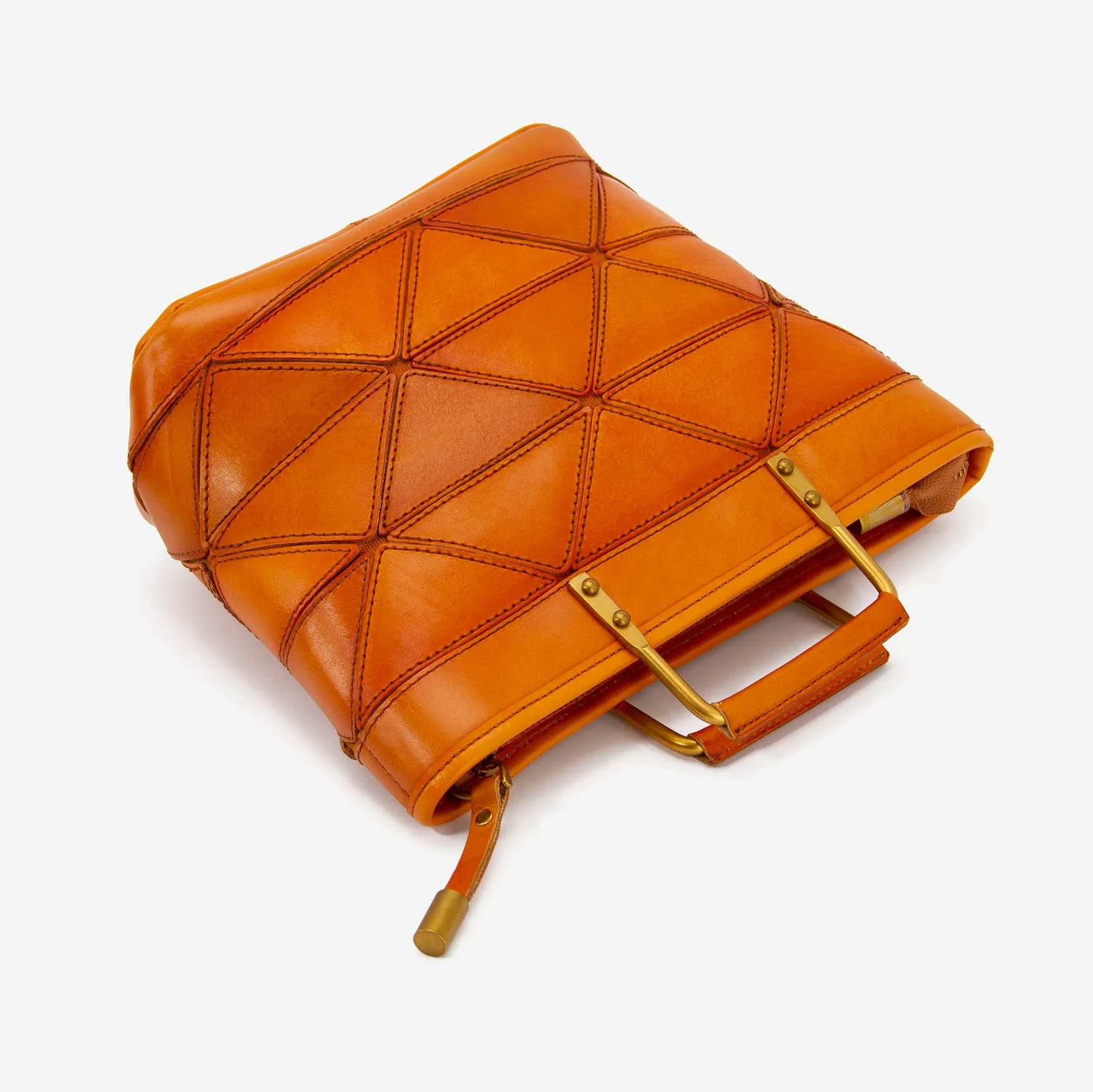 Vegetable-Tanned Leather,Metal Handle Argyle Leather Bag-i7bags