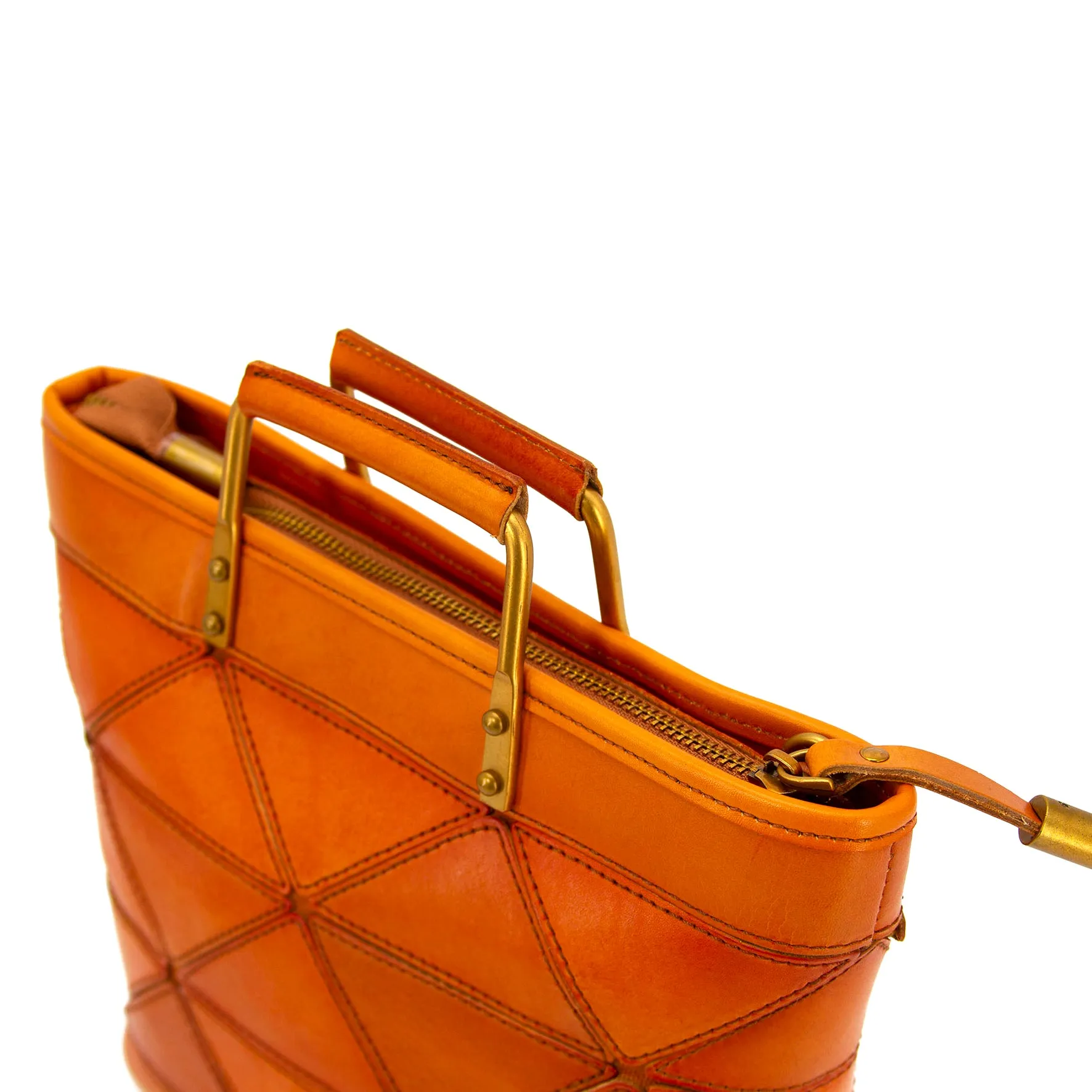 Vegetable-Tanned Leather,Metal Handle Argyle Leather Bag-i7bags