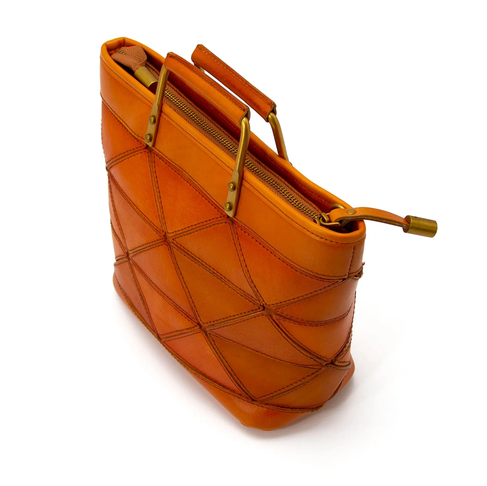 Vegetable-Tanned Leather,Metal Handle Argyle Leather Bag-i7bags