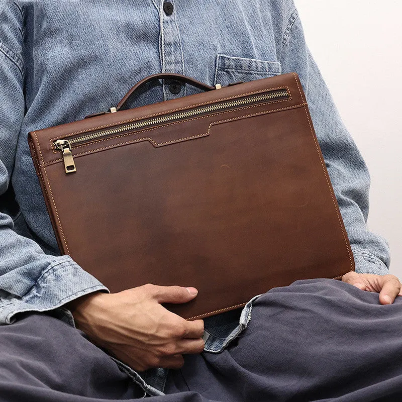 Versatile Vintage Crazy Horse Leather 13.3" Laptop Briefcase