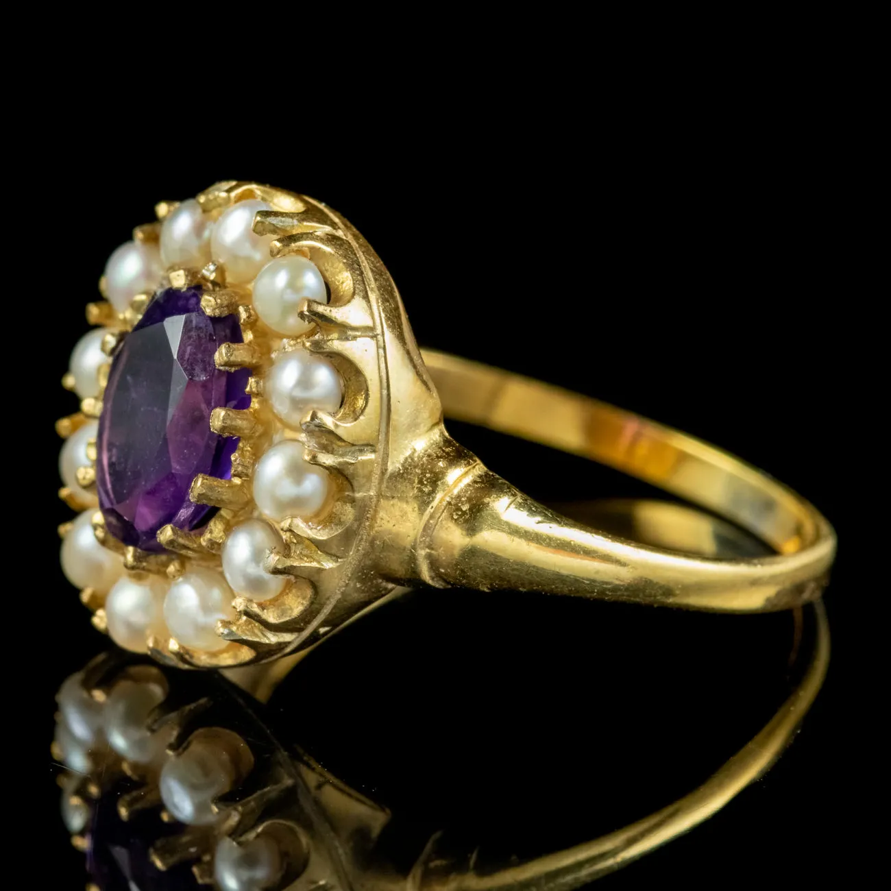 Victorian Style Amethyst Pearl Cluster Ring 1.60ct Amethyst