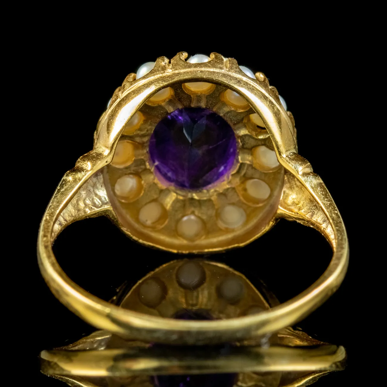 Victorian Style Amethyst Pearl Cluster Ring 1.60ct Amethyst