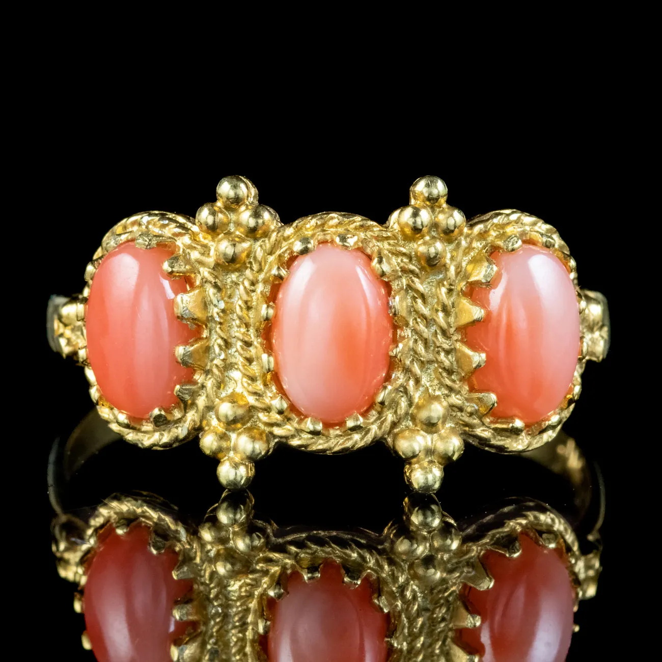 Victorian Style Coral Trilogy Ring