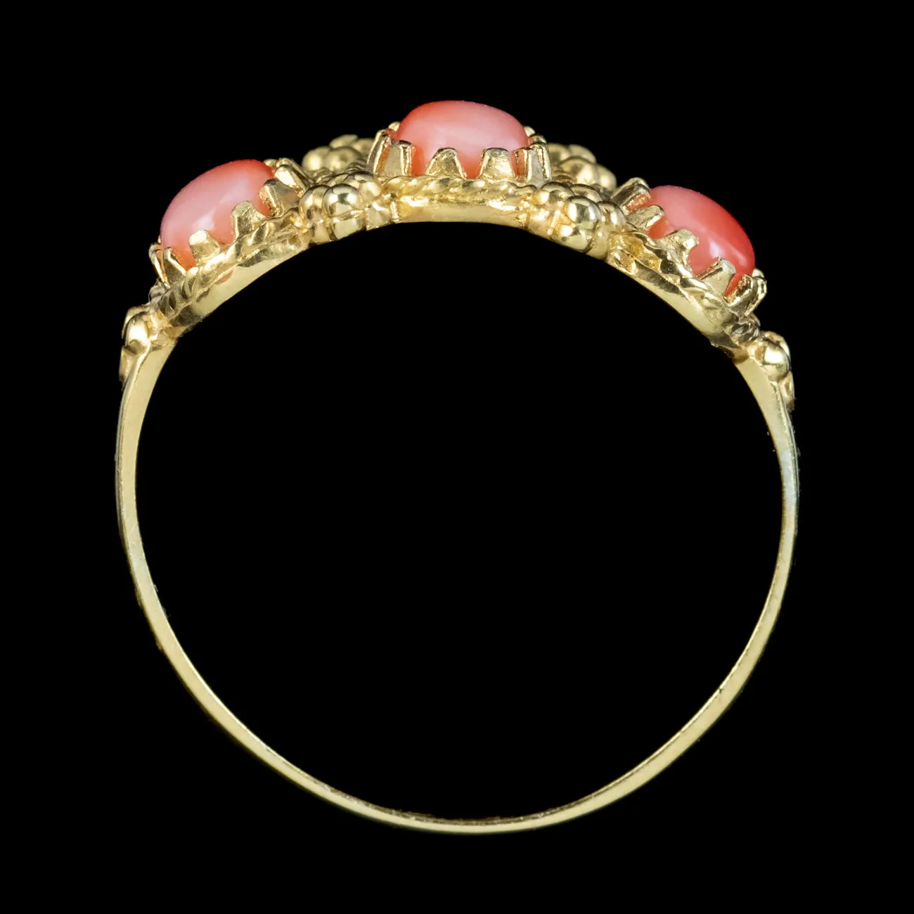 Victorian Style Coral Trilogy Ring