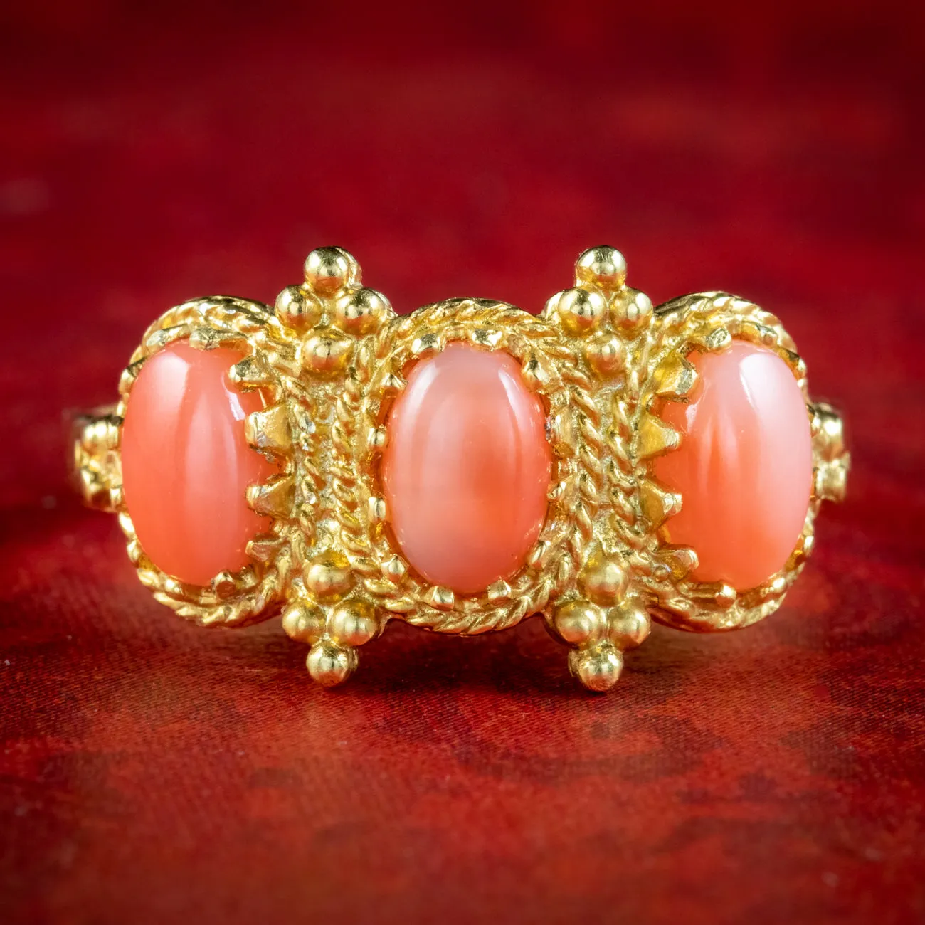 Victorian Style Coral Trilogy Ring