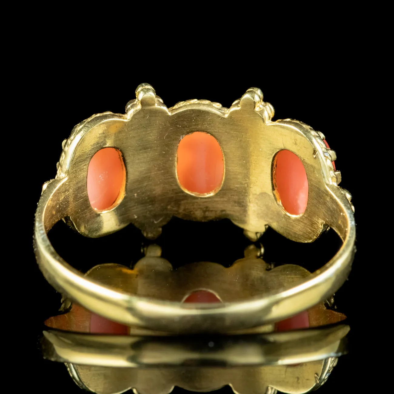 Victorian Style Coral Trilogy Ring