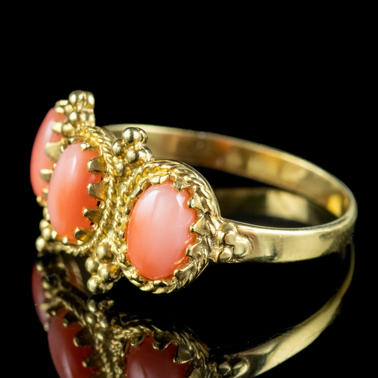 Victorian Style Coral Trilogy Ring