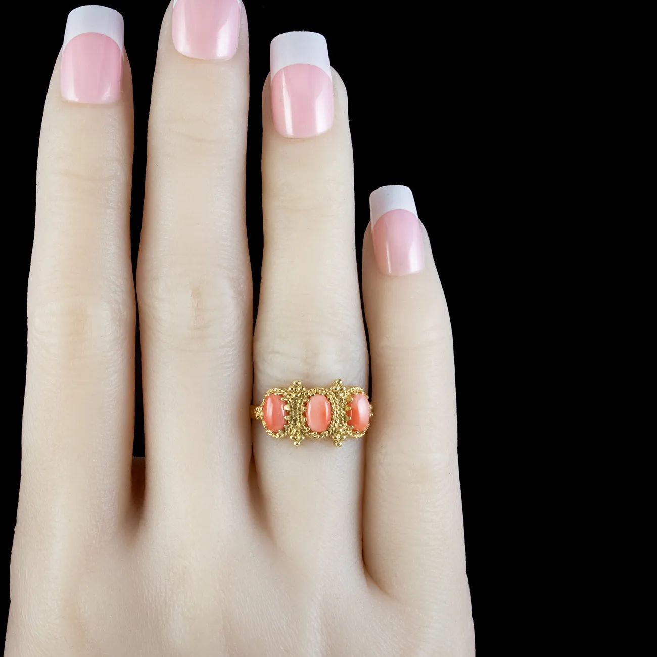 Victorian Style Coral Trilogy Ring