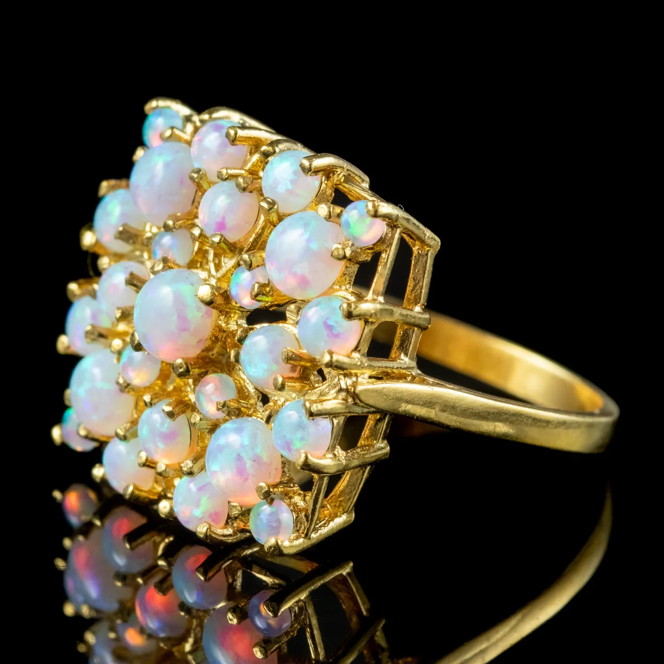 Victorian Style Opal Cluster Ring 18ct Gold On Silver