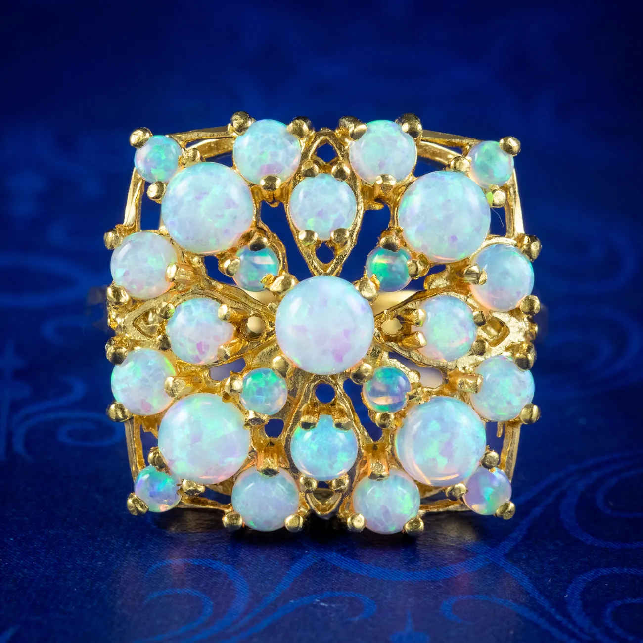 Victorian Style Opal Cluster Ring 18ct Gold On Silver