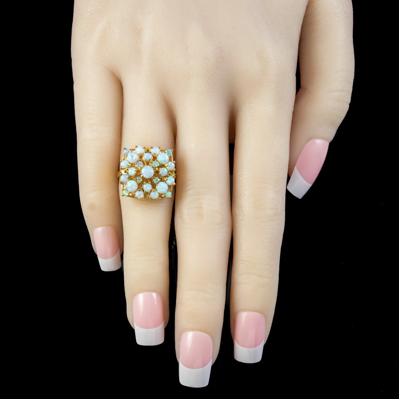 Victorian Style Opal Cluster Ring 18ct Gold On Silver