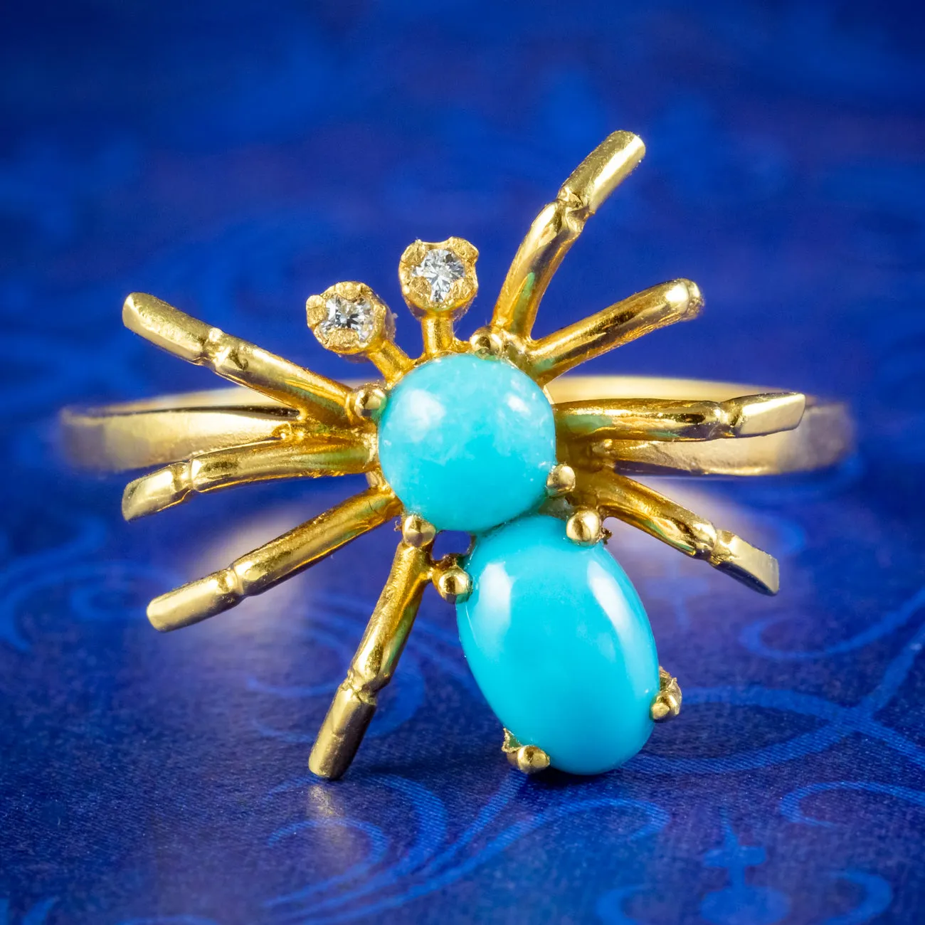 Victorian Style Turquoise Cz Spider Ring
