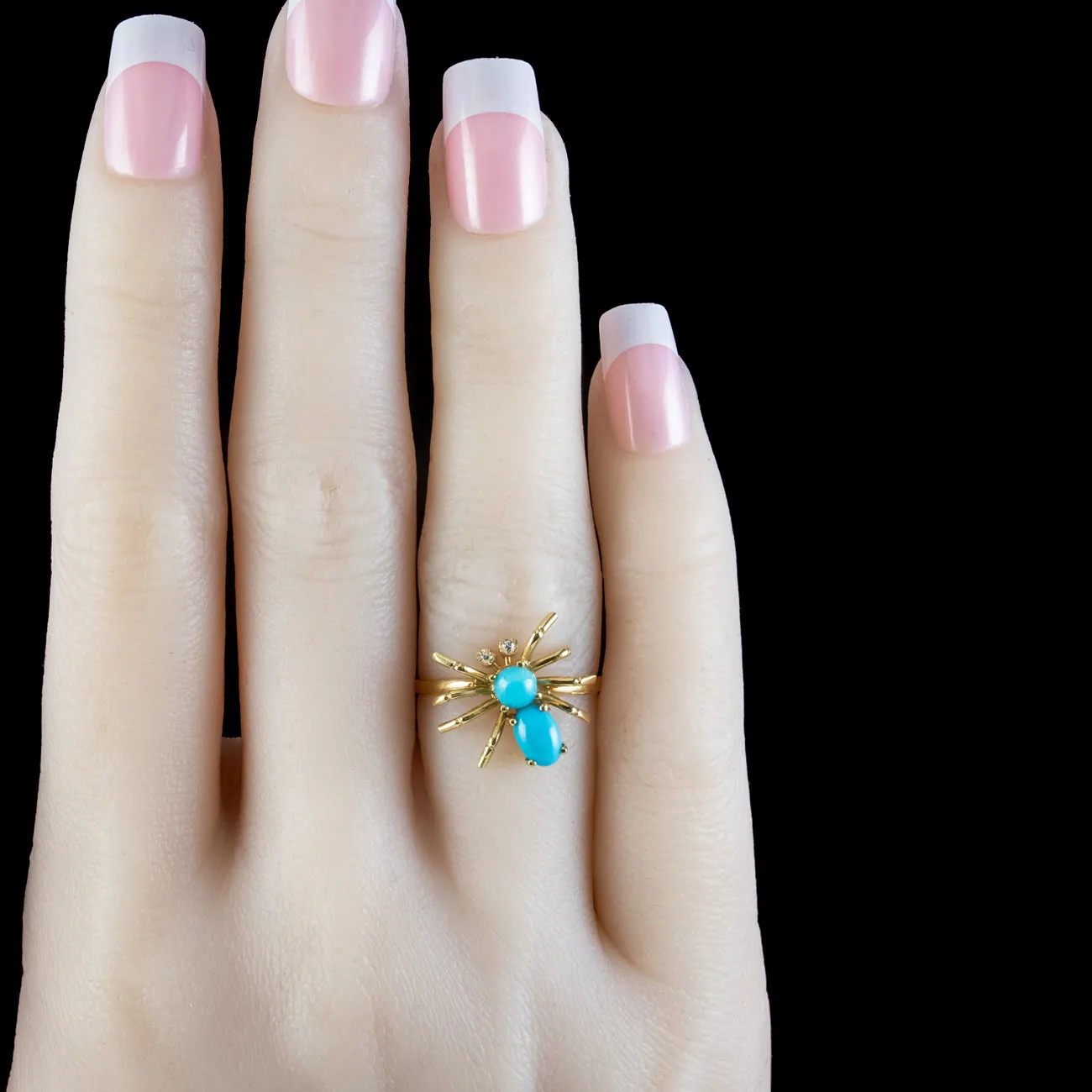 Victorian Style Turquoise Cz Spider Ring