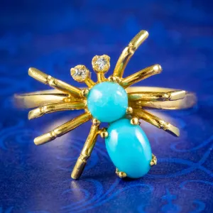 Victorian Style Turquoise Cz Spider Ring