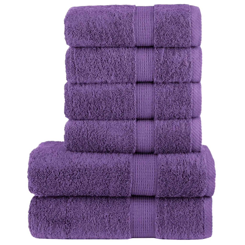 vidaXL 6 Piece Premium Towel Set SOLUND Purple 600 gsm - Soft & Absorbent 100% Cotton Towels