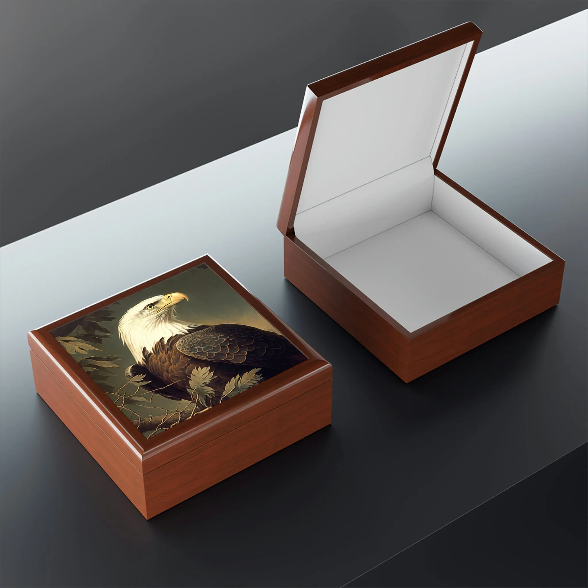 Vintage American Bald Eagle Wooden Keepsake Jewelry Box