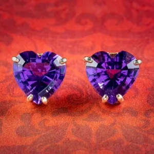 Vintage Amethyst Heart Stud Earrings 14ct Gold