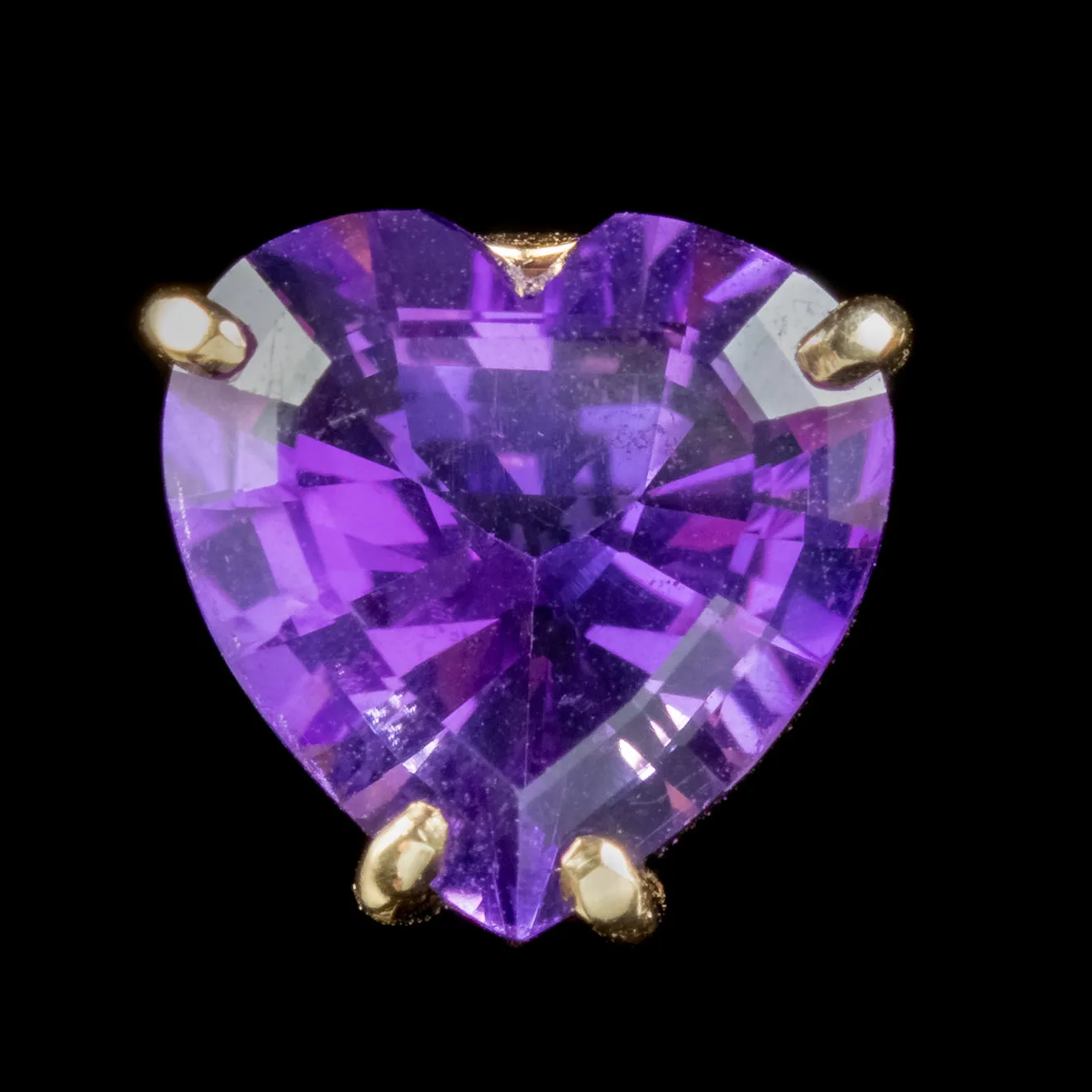 Vintage Amethyst Heart Stud Earrings 14ct Gold