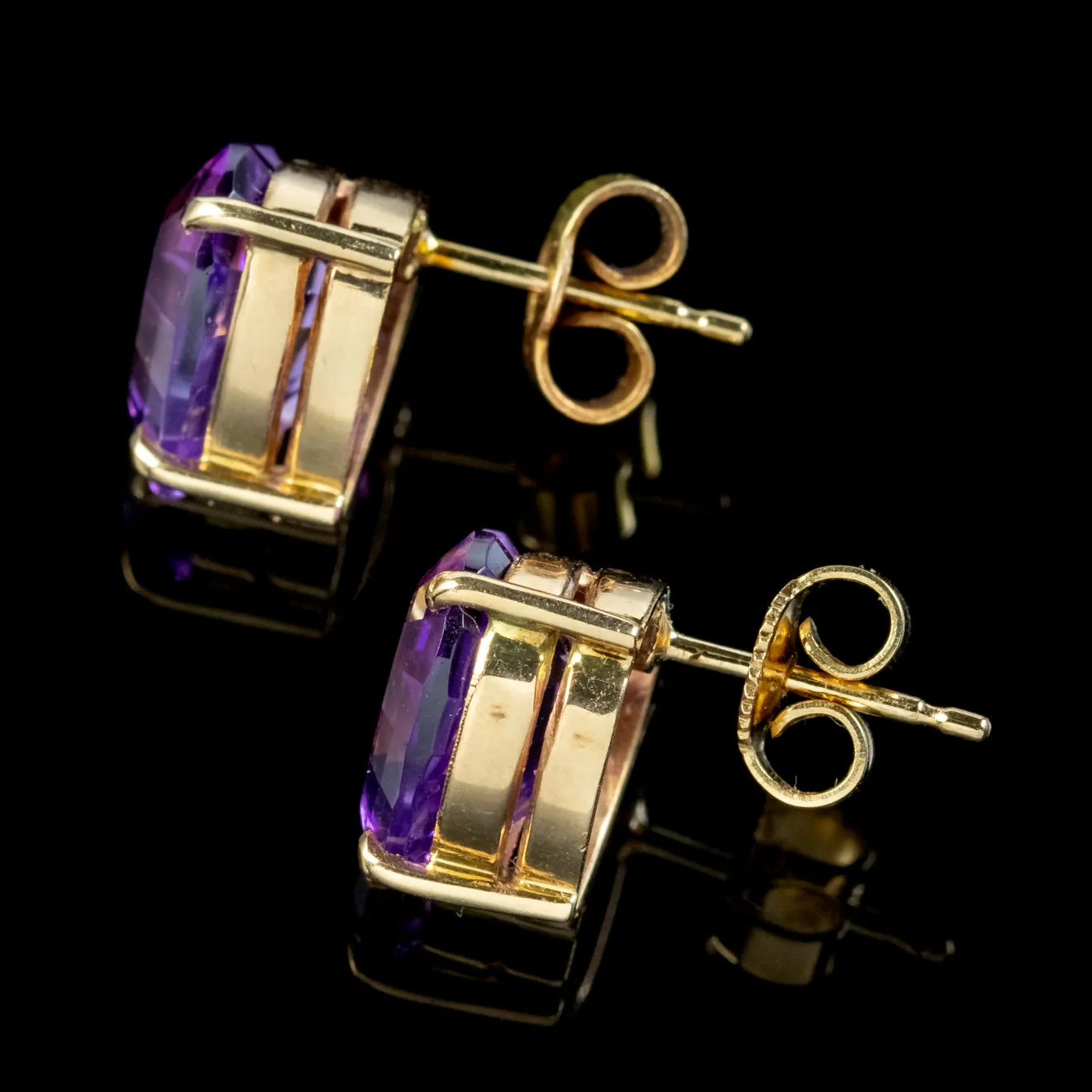 Vintage Amethyst Heart Stud Earrings 14ct Gold