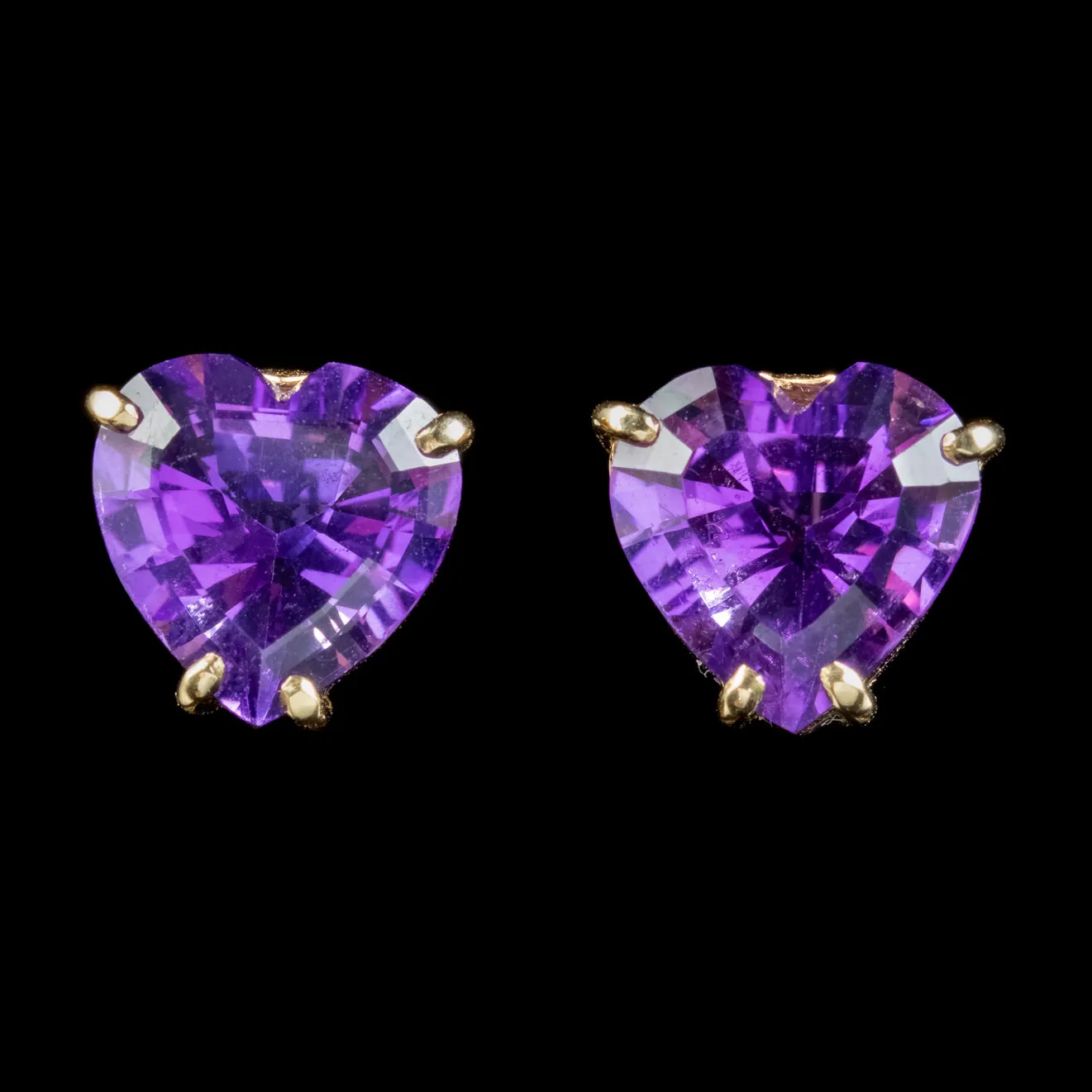 Vintage Amethyst Heart Stud Earrings 14ct Gold