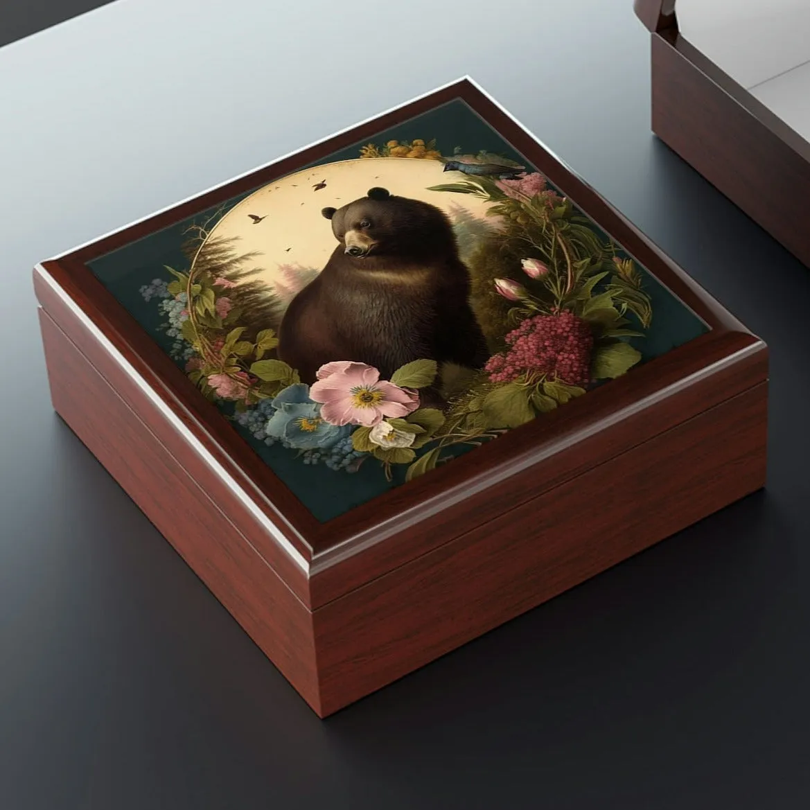 Vintage Bear Wooden Keepsake Jewelry Box