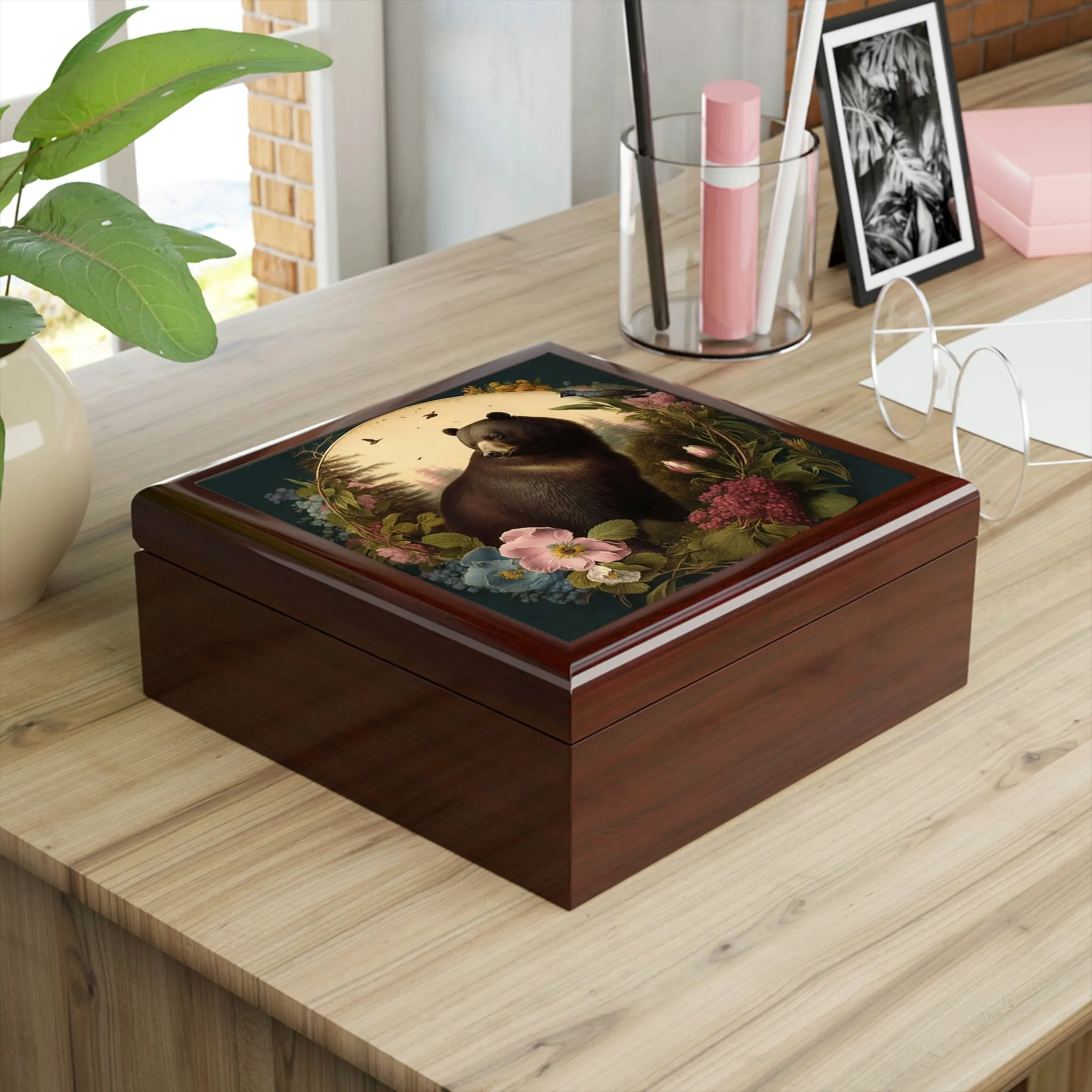 Vintage Bear Wooden Keepsake Jewelry Box