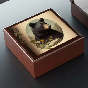 Vintage Black Bear Portrait Wooden Keepsake Jewelry Box
