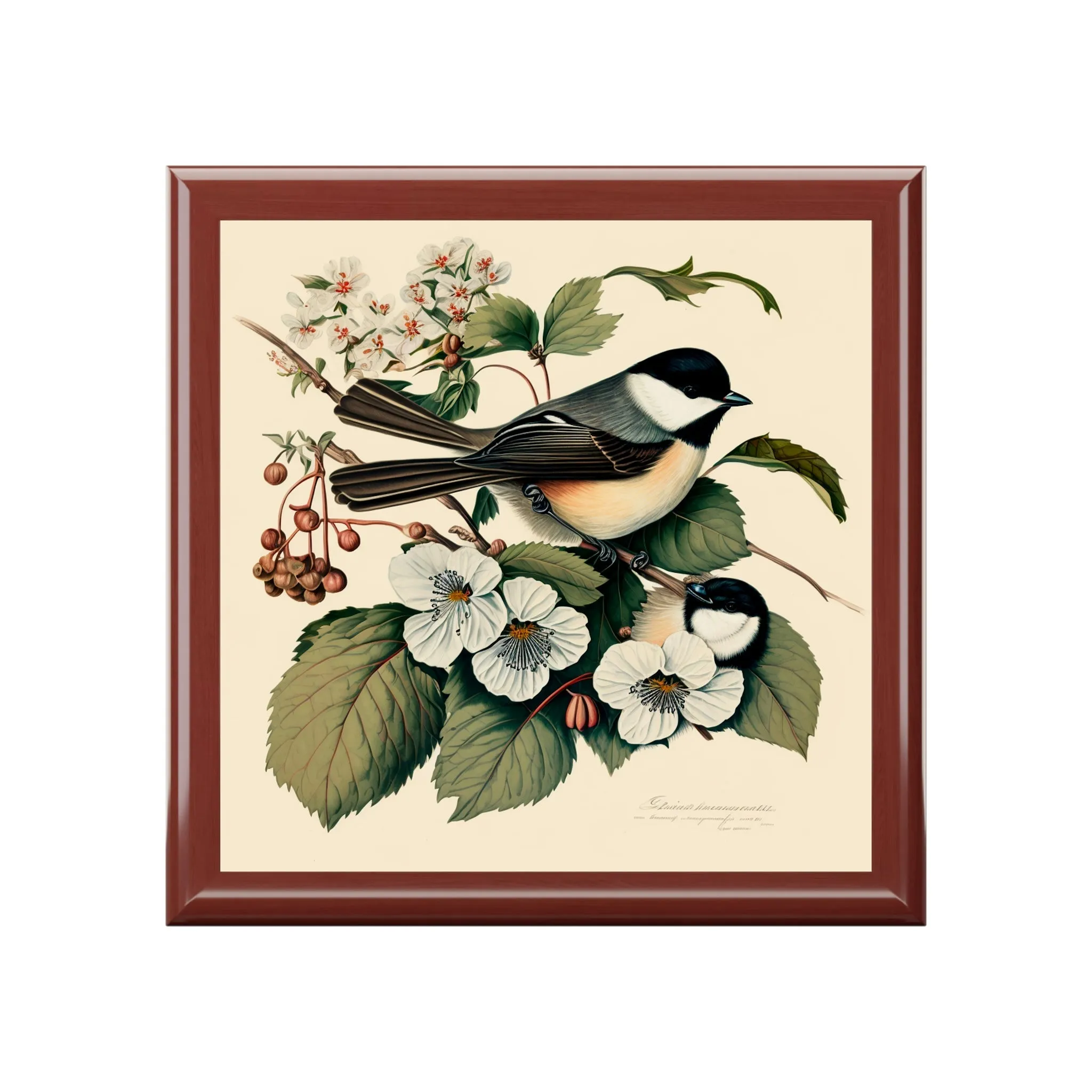 Vintage Chicadee Wooden Keepsake Jewelry Box
