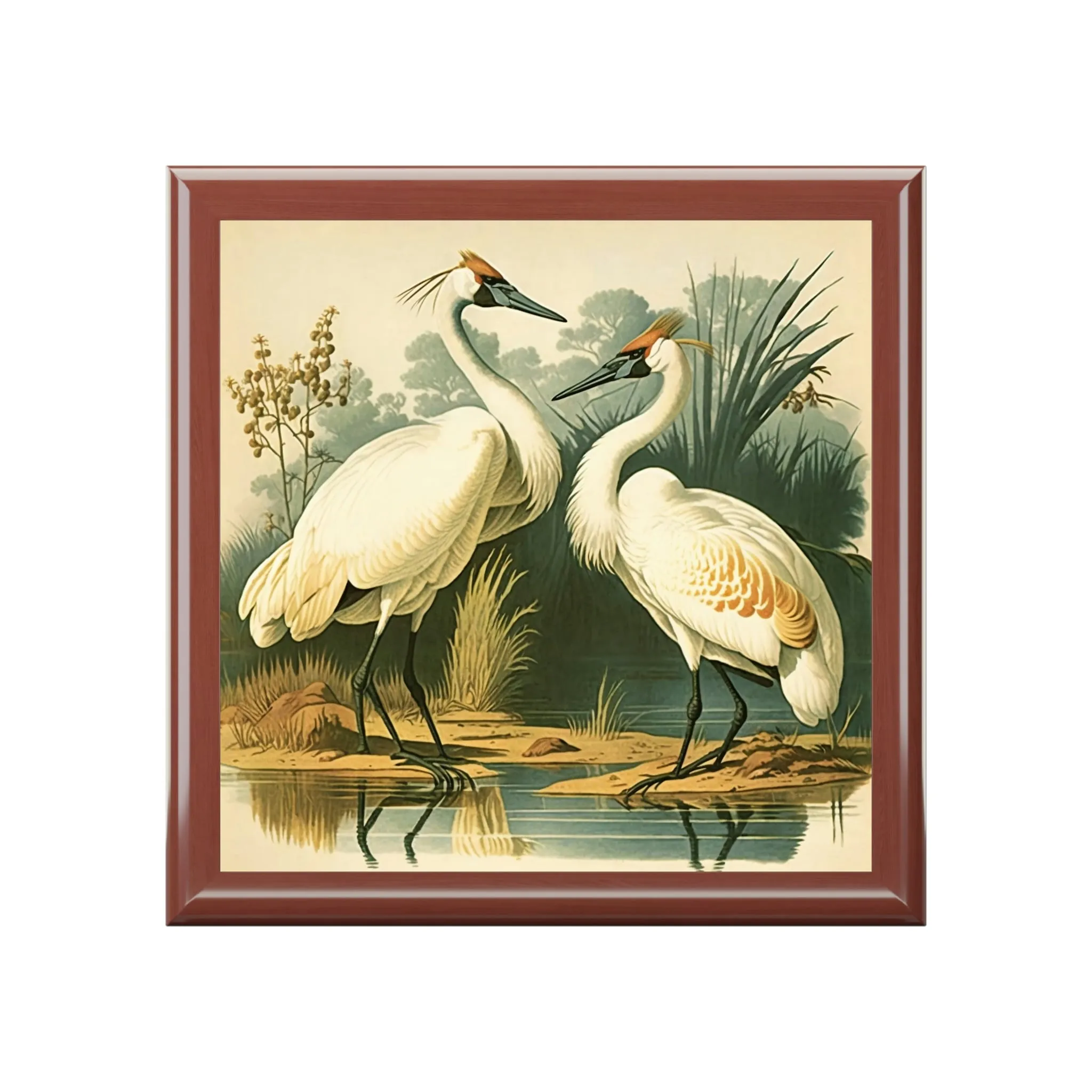 Vintage Cranes Wooden Keepsake Jewelry Box