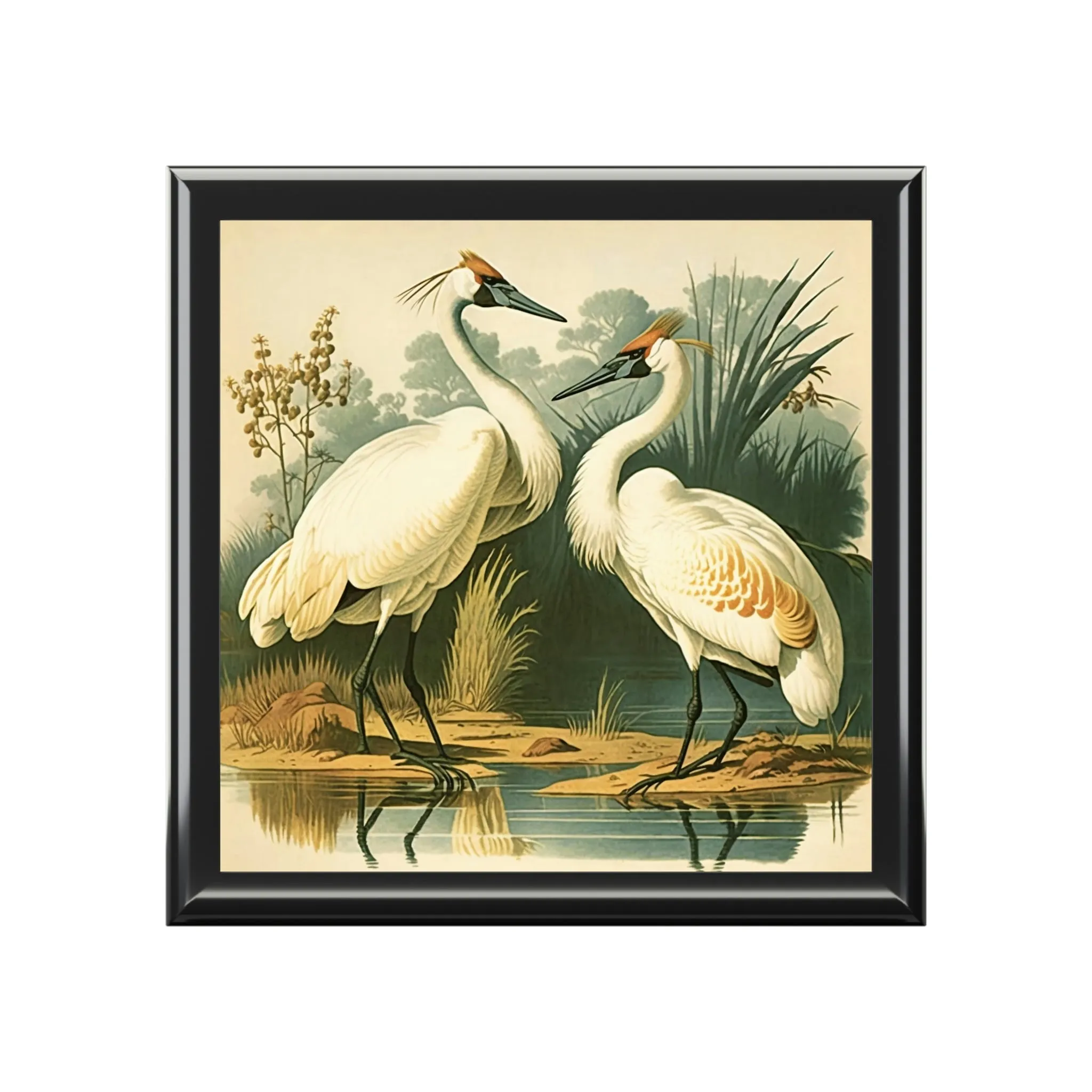 Vintage Cranes Wooden Keepsake Jewelry Box
