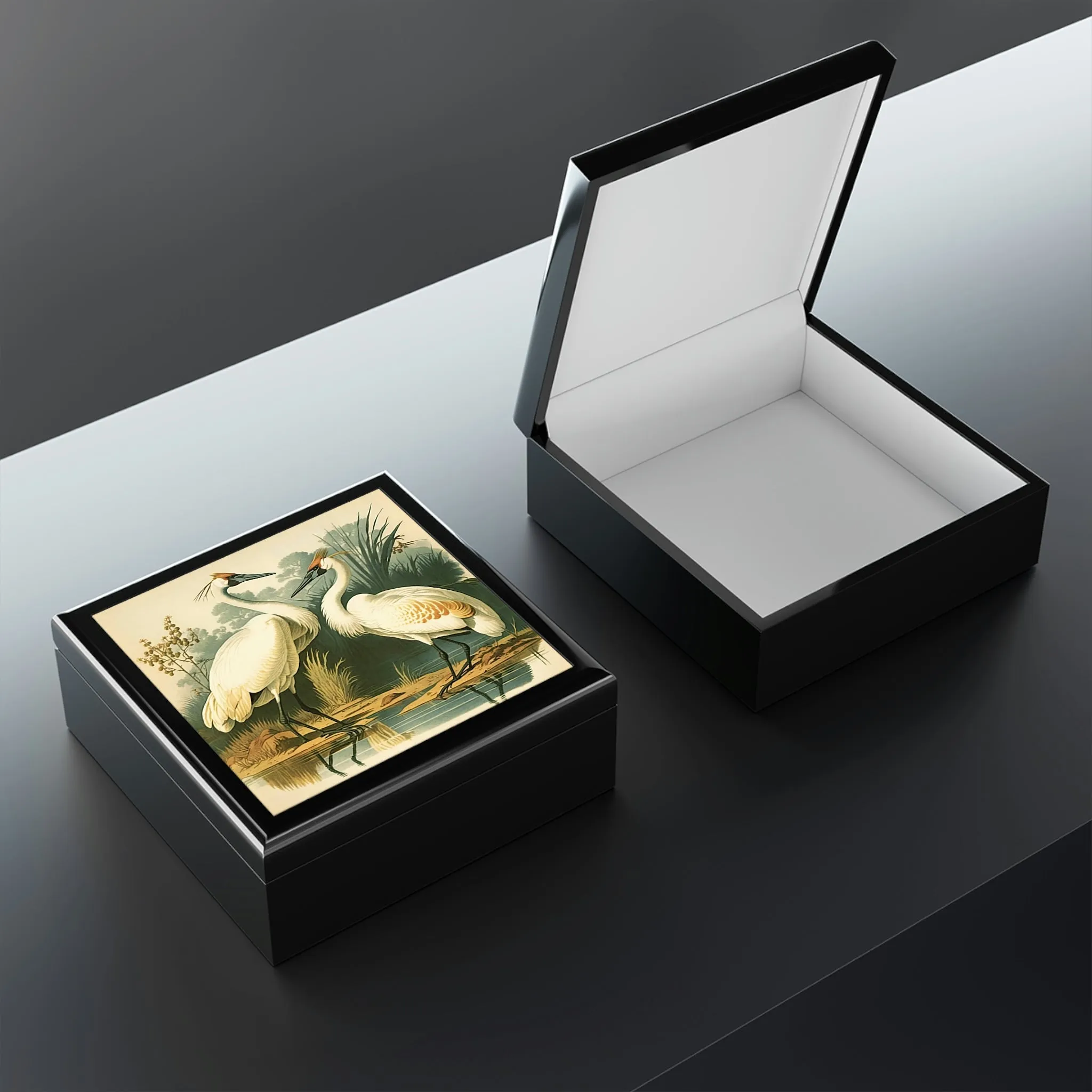 Vintage Cranes Wooden Keepsake Jewelry Box