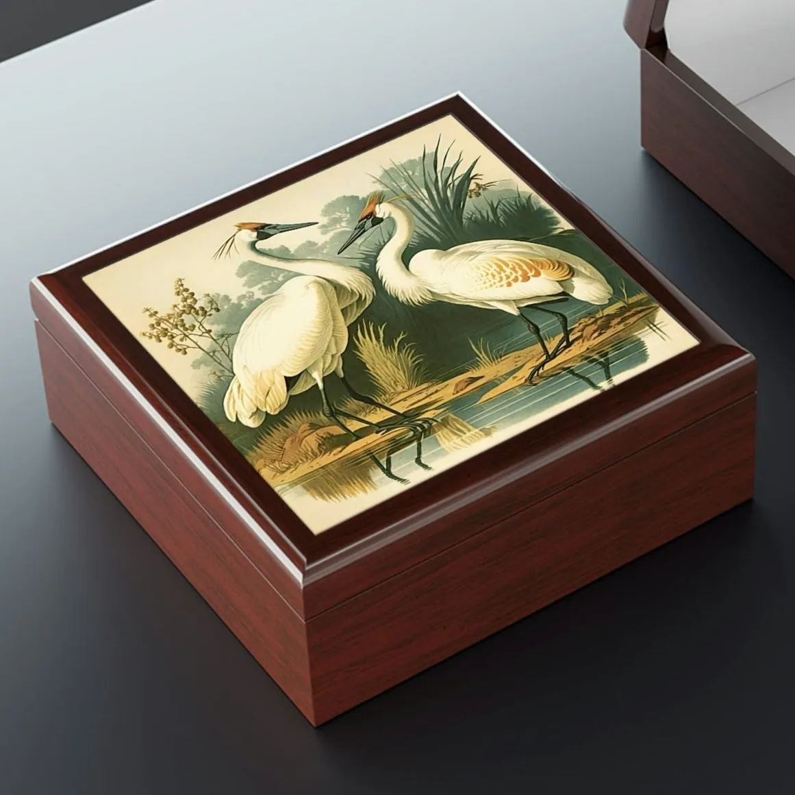 Vintage Cranes Wooden Keepsake Jewelry Box
