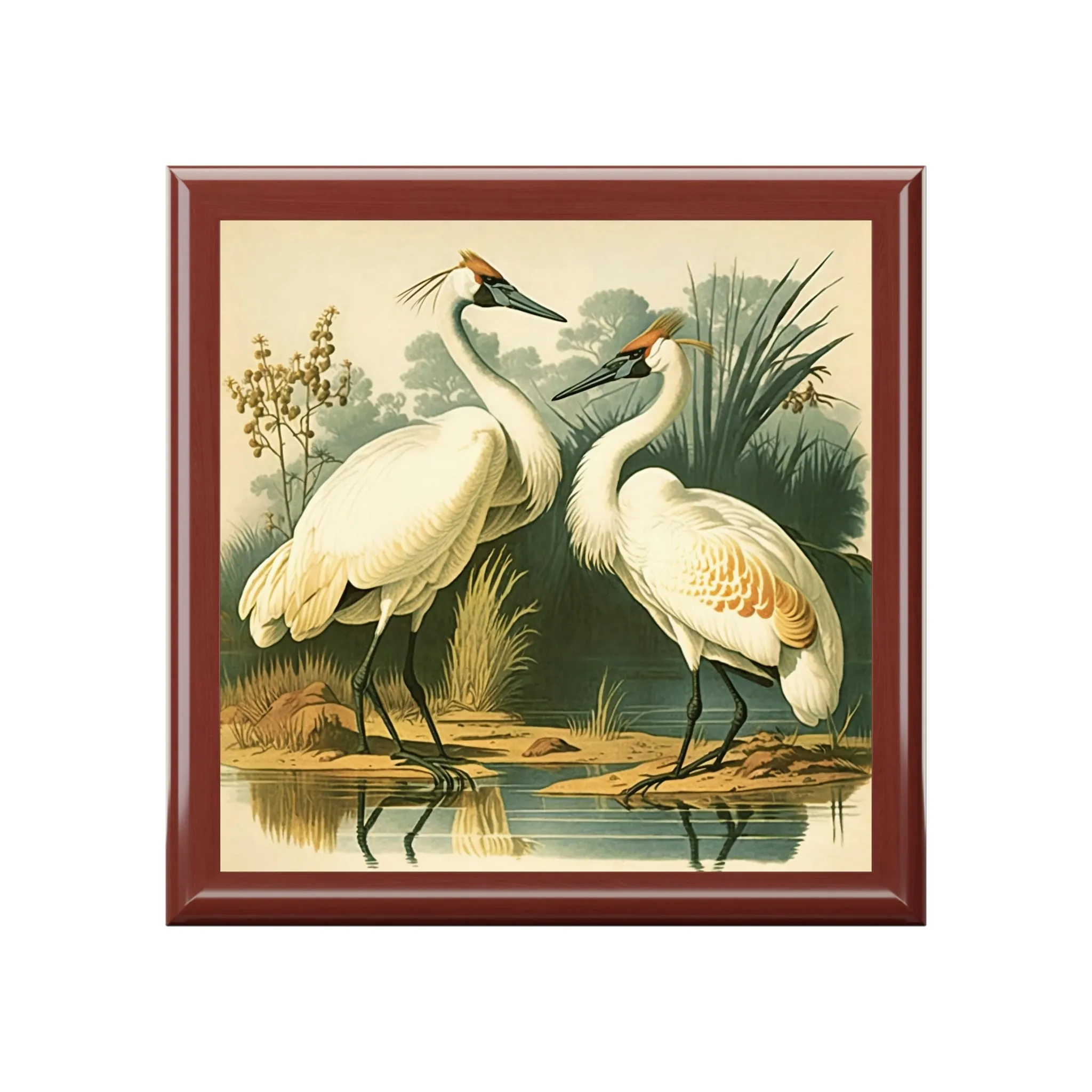 Vintage Cranes Wooden Keepsake Jewelry Box