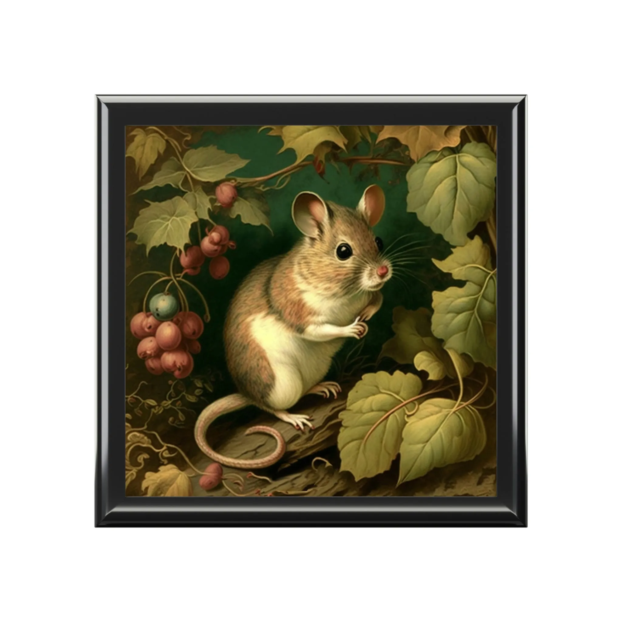 Vintage Field Mouse Wooden Keepsake Jewelry Box