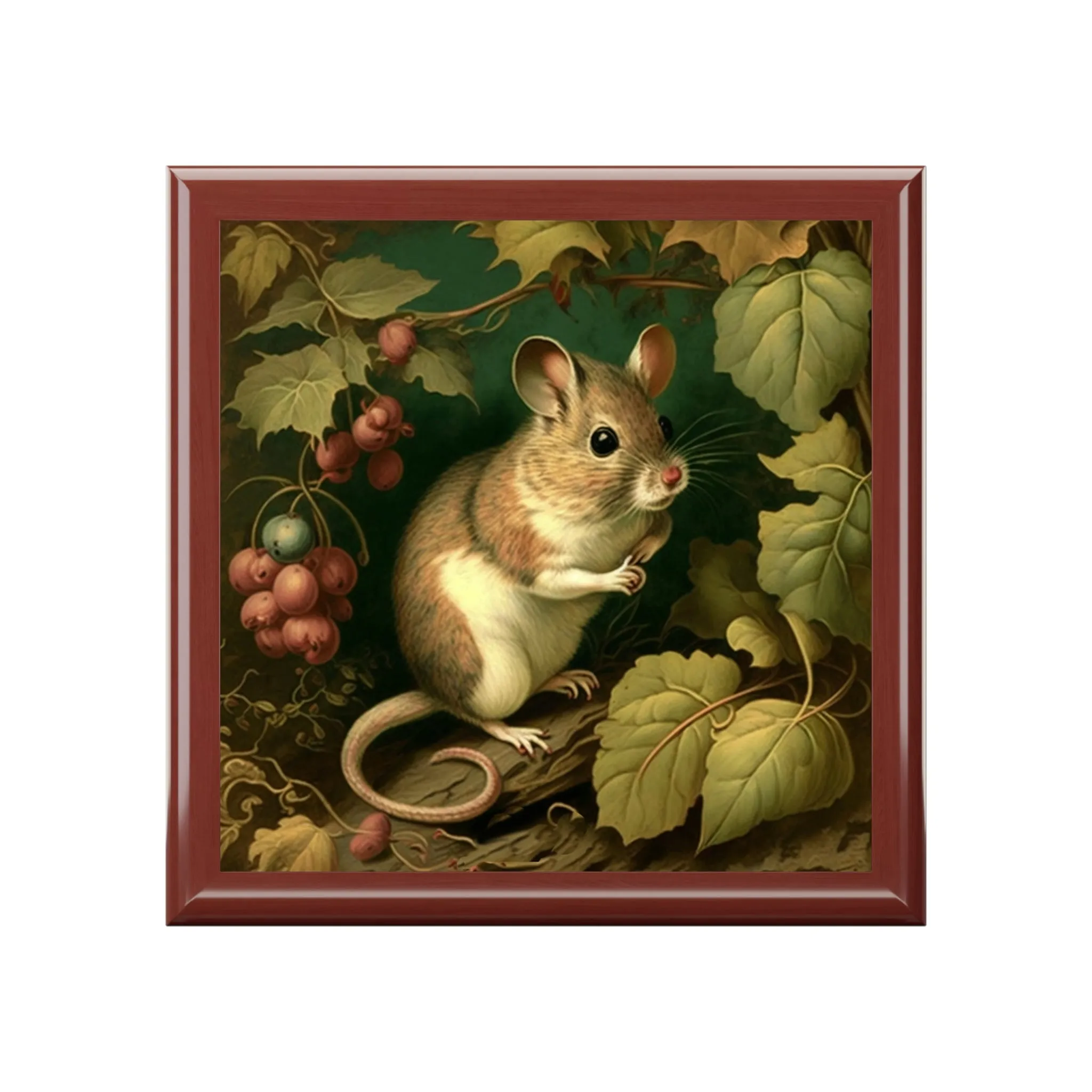 Vintage Field Mouse Wooden Keepsake Jewelry Box