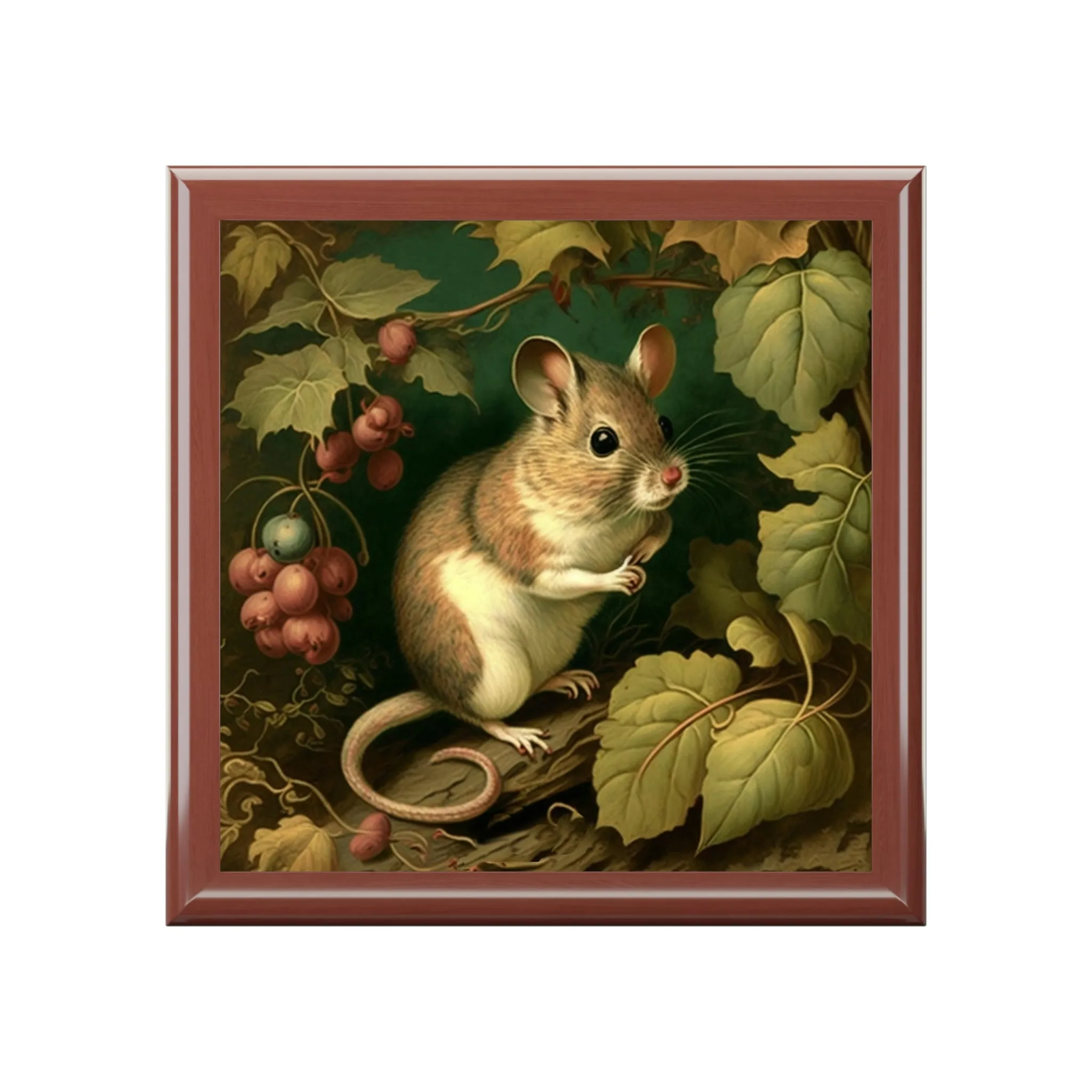 Vintage Field Mouse Wooden Keepsake Jewelry Box
