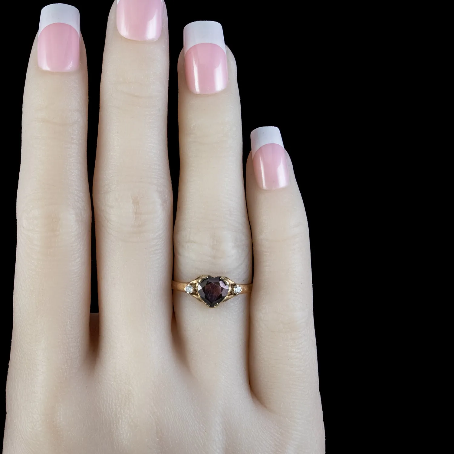 Vintage Garnet Heart Trilogy Ring Dated 1987