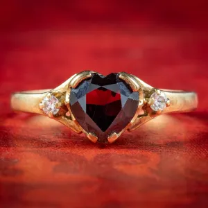 Vintage Garnet Heart Trilogy Ring Dated 1987