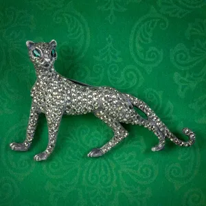 Vintage Marcasite Leopard Brooch Sterling Silver Circa 1930