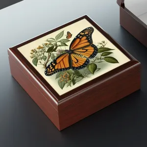 Vintage Monarch Butterfly Wooden Keepsake Jewelry Box