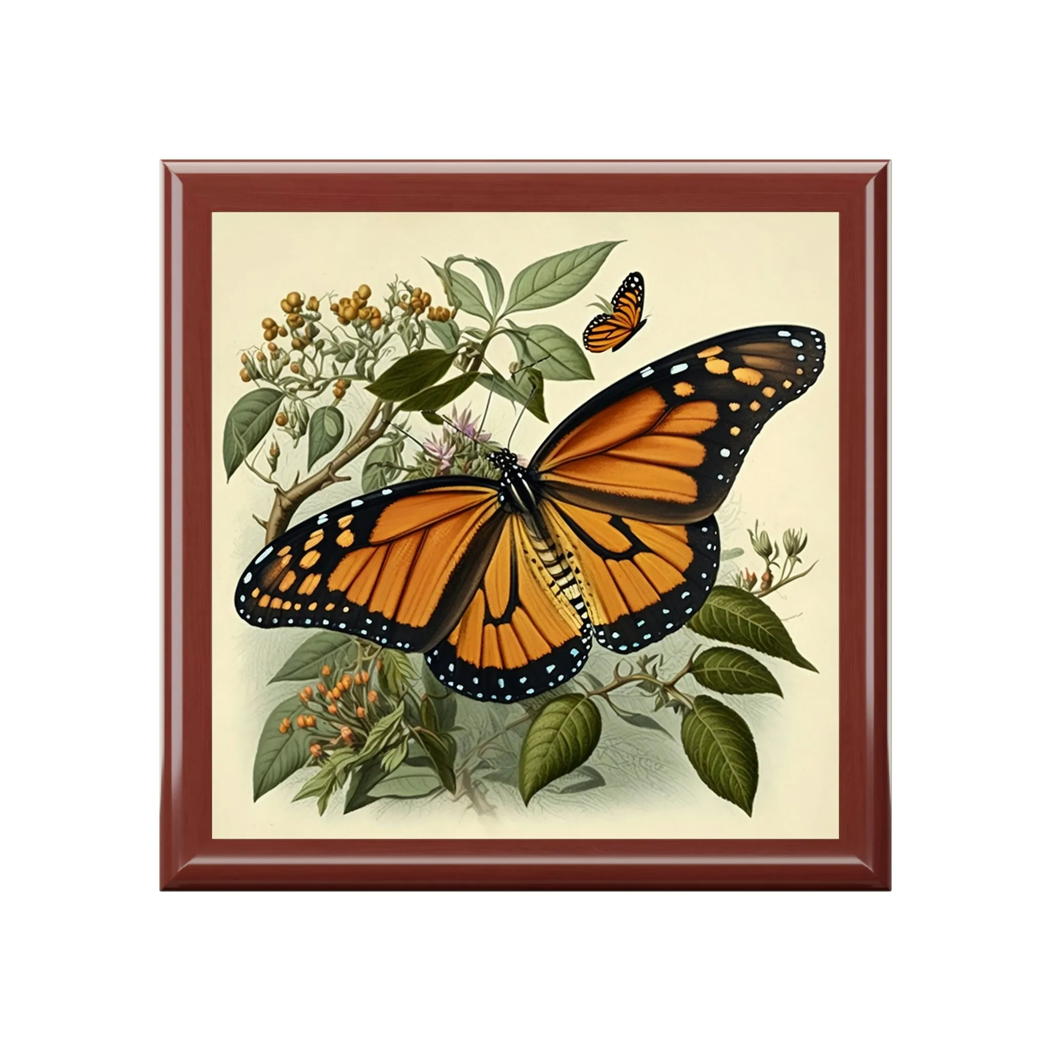 Vintage Monarch Butterfly Wooden Keepsake Jewelry Box