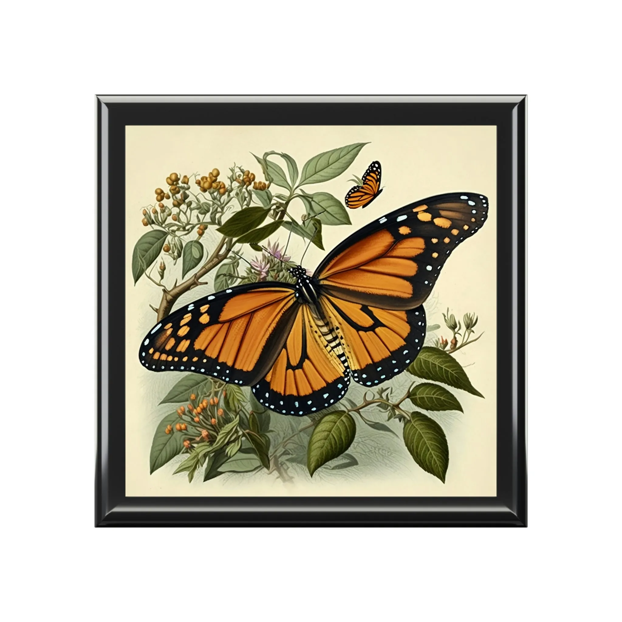Vintage Monarch Butterfly Wooden Keepsake Jewelry Box